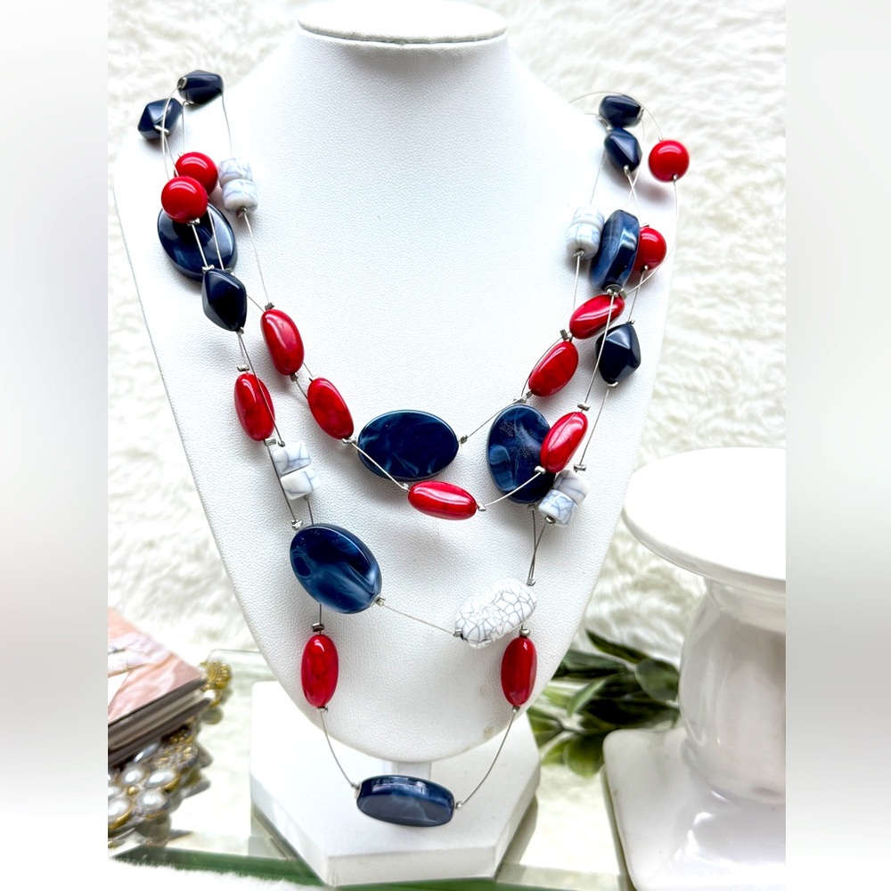 1946 Vintage Red and Blue Beaded Necklace (free bracelet)